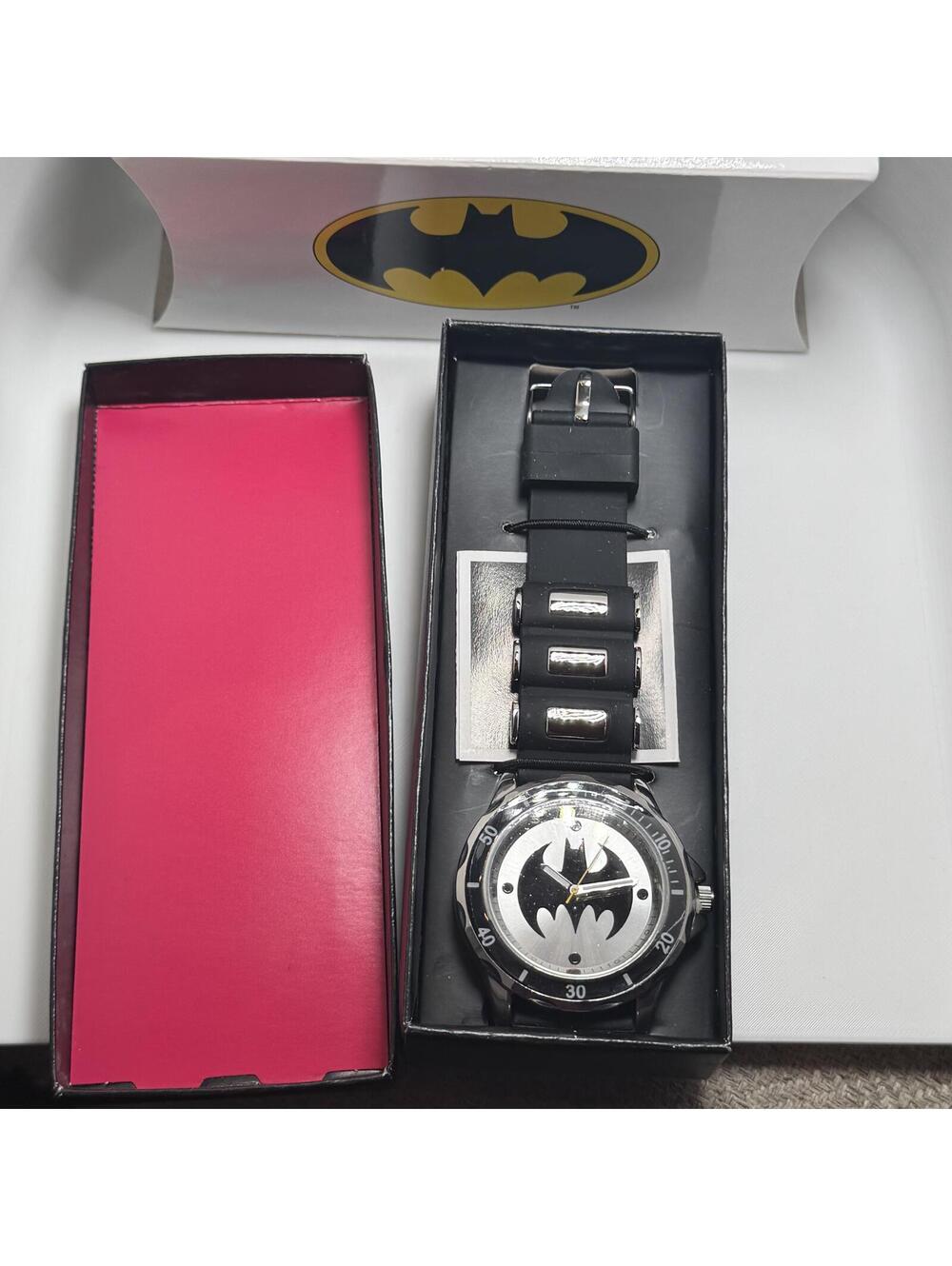 NWT Batman Watch Bracelet Men's Black Silver Logo  DC Comics Gift Accessory
